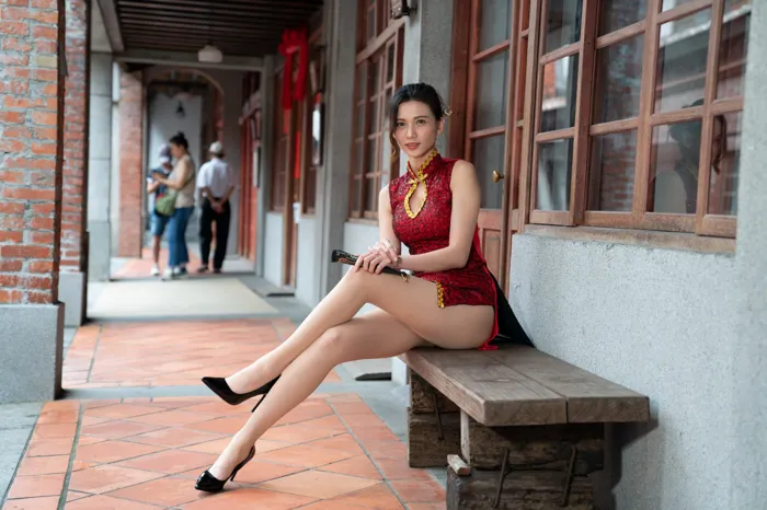 [Mzsock] NO.057 Cai Yixin, ultra short cheongsam, stockings, high heels, beautiful legs, outdoor shot street photography#[55P]-40